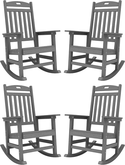YEFU Outdoor Rocking Chair, Patio Rocking Chair with High Back, Poly Rocking Chair Look Like Real Wood, Widely Used for Lawn, Porch, Backyard, Indoor and Garden,380lb Heavy Duty(Grey)