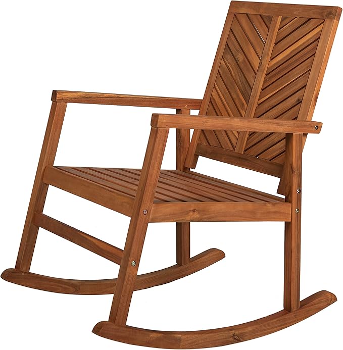 Eyely KCR100A Ted Modern Chevron-Back 300-Lbs Support Acacia Wood Patio Outdoor Rocking Chair for Garden, Lawn, Backyard, Pool, Deck, Beach, Firepit, Teak