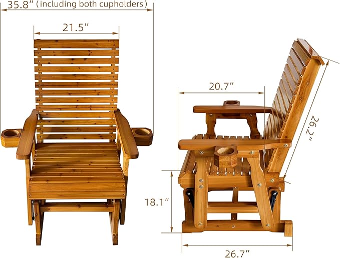 Fortune Candy Patio Glider with Cup Holders, High Roll Back and Deep Contoured Seat, Heavy Duty 600 Lb (Warm Brown - Photo 2