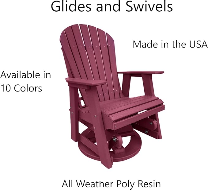 Phat Tommy Glider for Outside Patio - Outdoor Swivel Glider Chair - Poly Outdoor Furniture, Adirondack Porch Glider Chair, Dark Red