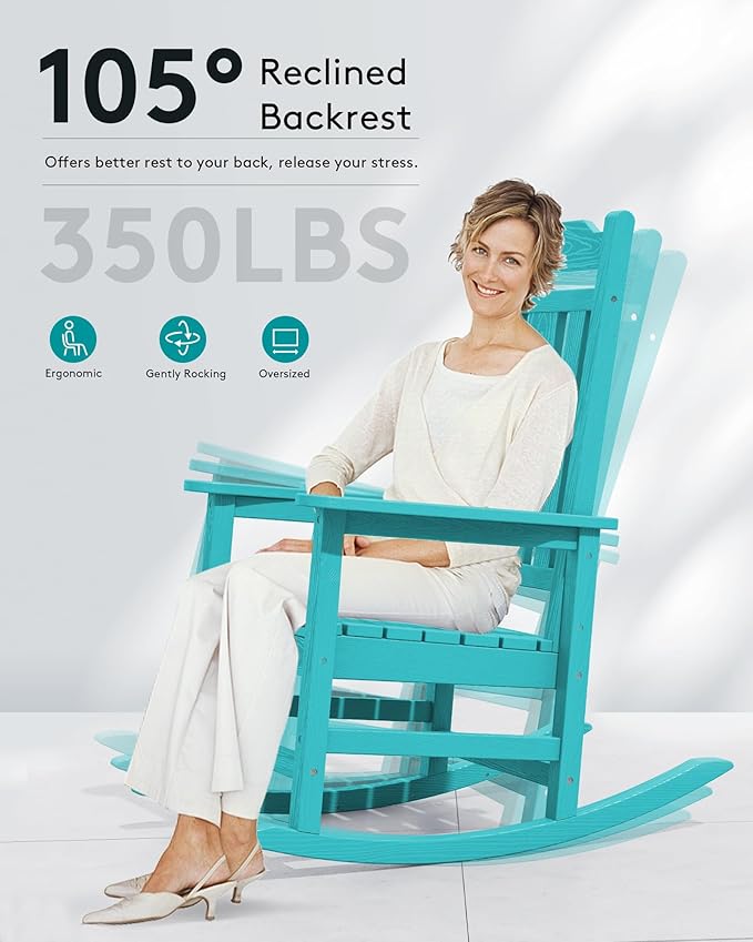 SERWALL Oversized Rocking Chair Set of 2 Outdoor, HDPE Outdoor Rocking Chair Set of 2, Aruba