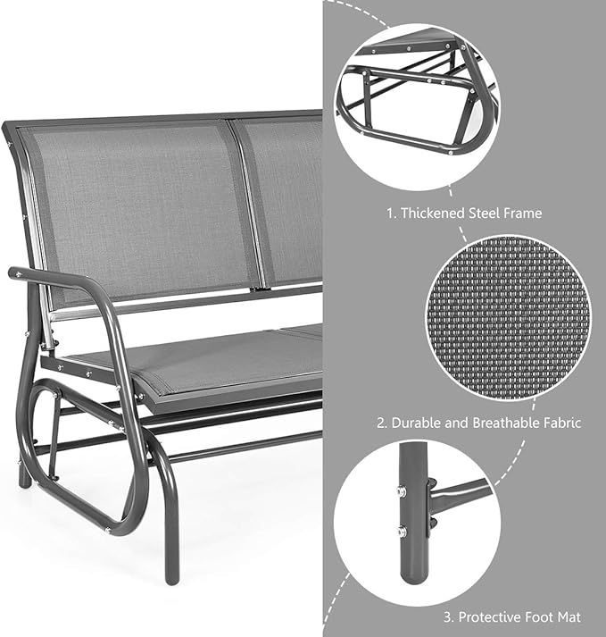 DORTALA 48'' Outdoor Patio Swing Glider Bench Chair, Cozy Patio Bench for 2 People - Photo 7