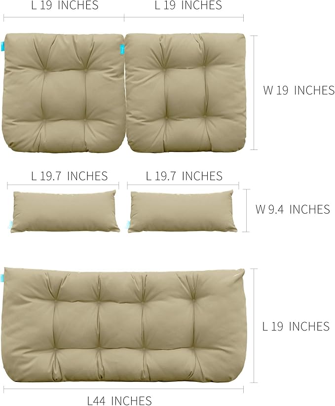 QILLOWAY Outdoor Patio Wicker Seat Cushions Group Loveseat/Two U-Shape/Two Lumbar Pillows for Patio Furniture,Wicker Loveseat,Bench,Porch,All Weather, Settee of 5 (Beige)