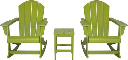 WO WESTIN OUTDOOR HDPE Laguna Outdoor Rocking Poly Adirondack Chair with Side Table 3-Piece Set, Lime