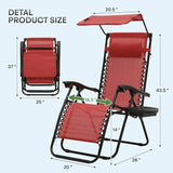 Athena Collection Patio Chairs Set of 2 Reclining Lounge Chair with Cup Holder and Pillow Fabric Camping Chairs with - Photo 3