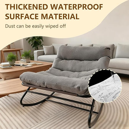Oversized Papasan Rocking Chair with Cushion, 300 lbs Weight Capacity, Comfortable Indoor Outdoor Lounge Chair for Patio, Garden, Living Room & Bedroom – Gray