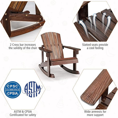 Giantex Wooden Adirondack Rocking Chairs Set of 4 - Kids Outdoor Rocker with Slatted seat, Smooth Rocking Feet, 300LBS Weight Capacity, Porch Rocking Chair for Balcony, Backyard, Poolside (4, Coffee)