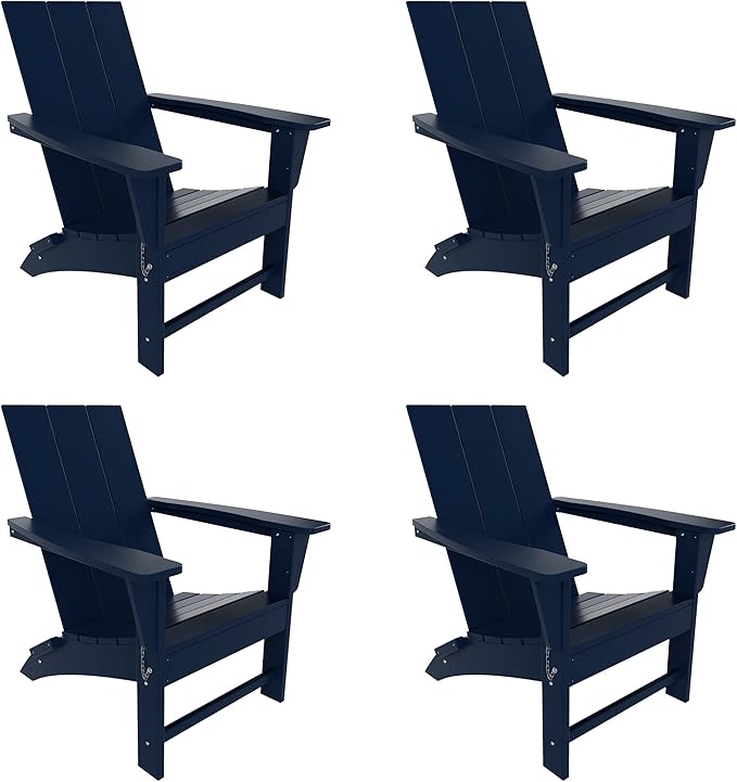 WestinTrends Ashore Modern Outdoor Folding Adirondack Chair (Set of 4), Navy Blue