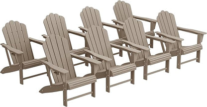 Costaelm Lakeview Outdoor Patio HDPE Adirondack Chairs with Cup Holders (Set of 8), Weathered Wood