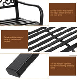 50 Inches Outdoor Garden Bench Cast Iron Metal Frame Furniture with Floral Design Backrest for Porch Yard Lawn Deck - Photo 5
