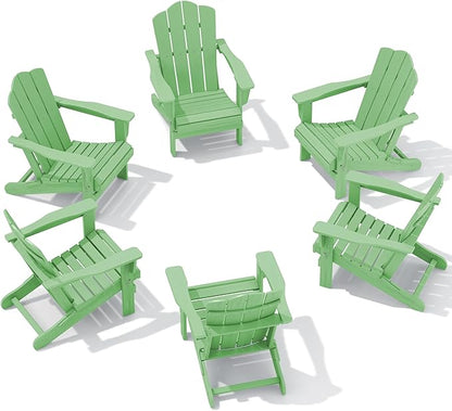 KINGYES Folding Adirondack Chair Set of 6, HDPE All-Weather Folding Adirondack Chair, Light Green