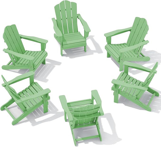 KINGYES Folding Adirondack Chair Set of 6, HDPE All-Weather Folding Adirondack Chair, Light Green