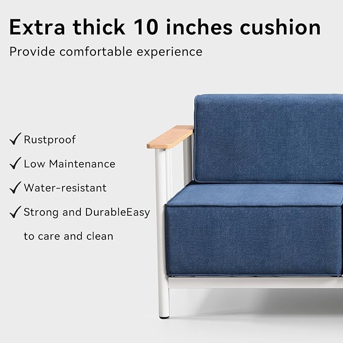 10-inch Thick Cushion Outdoor Furniture Set of 9, Patio Chair Set with Sofa, Wood Grain armrests, trapezoidal backrest - Photo 6