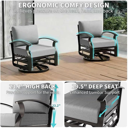 Gotland 2 Piece Patio Set, Metal Outdoor Swivel Chairs Set of 2 with 5.1’’ High-Resilience Seat Cushions 6.2’’ Back Pillow Removable Cushions for Backyard, Lawn, Porch, Grey