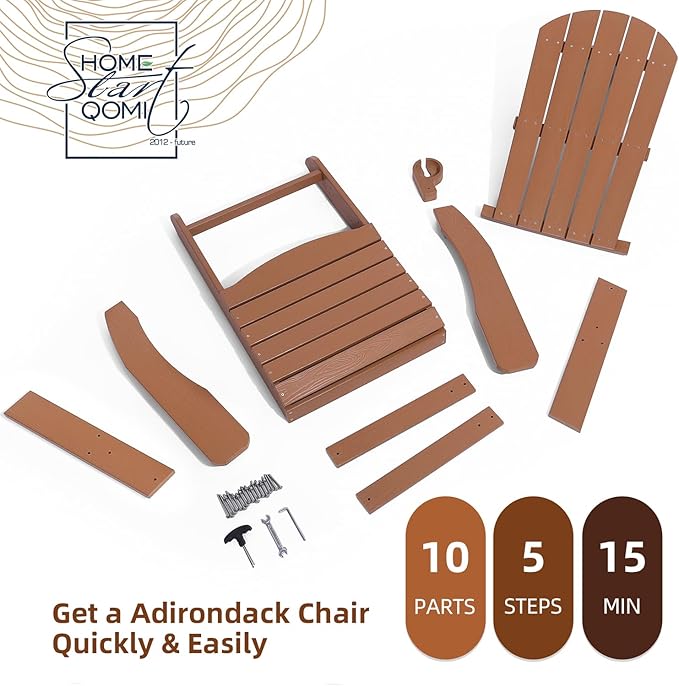 Adirondack Chair, All Weather Resistant Plastic Chairs with Cup Holder, 5 Easy Steps to Install, Outdoor Chairs for Patio, Garden, Backyard Deck, Lawn, Fire Pit - Teak