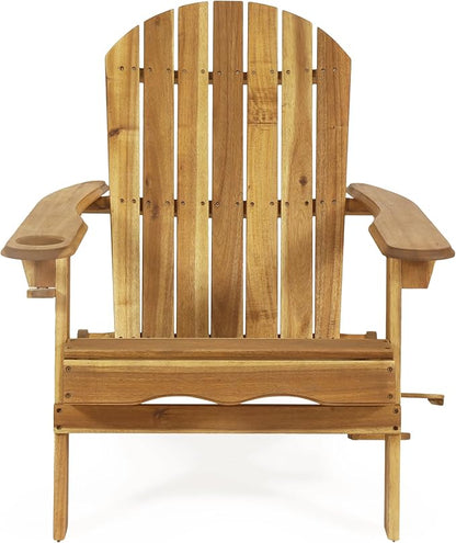 Christopher Knight Home Vera Acacia Wood Lounge Chair Outdoor, Adirondack Chair with Cup Holders, Slatted Design Side Chair, Extra Seating for Balcony Backyard Poolside Garden, Weather Resistant, Teak