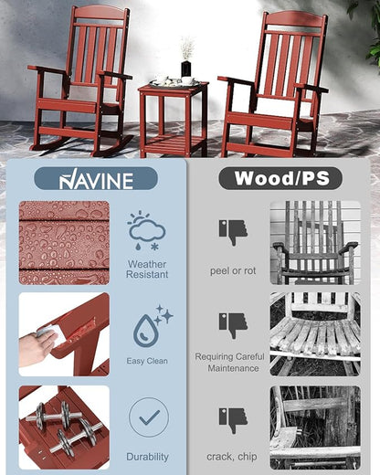 Outdoor Rocking Chairs Set of 2, Oversized High Back Patio Rocking Chairs, All Weather Porch Rocking Chairs for Outside. Red