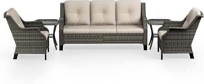 5 Piece Patio Furniture Set, 3-Seater Couch, 2 Chairs and 2 Side Tables - Photo 8