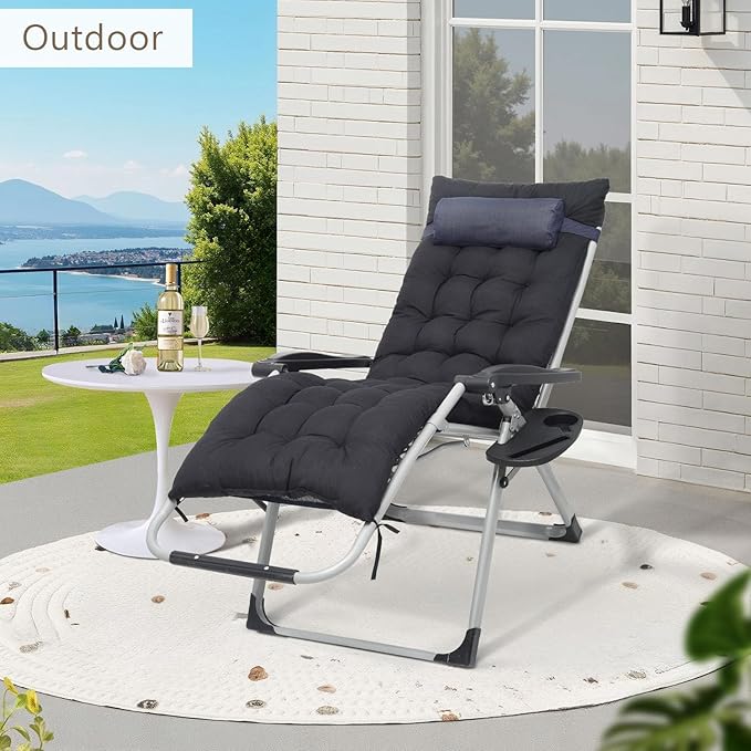 Zero Gravity Chair, Portable Folding Reclining Lounge Chairs with Adjustable Cushion and Cup Holder Trays for Outdoor - Photo 7