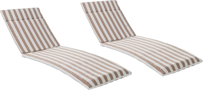 Christopher Knight Home Salem Outdoor Water Resistant Chaise Lounge Cushions, 2-Pcs Set, Brown / White Stripe