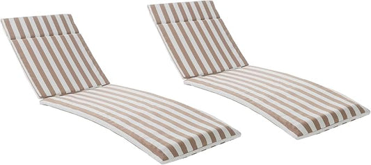 Christopher Knight Home Salem Outdoor Water Resistant Chaise Lounge Cushions, 2-Pcs Set, Brown / White Stripe
