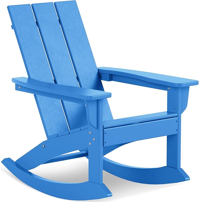 Costaelm Outdoor Adirondack Chair, All Weather Resistant Lawn Chairs Balcony Chair and Fire Pit Chairs, Patio Chair Outdoor Porch Rocking Chair High Back HDPE Poly Lumber, Pacific Blue
