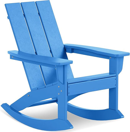 Costaelm Outdoor Adirondack Chair, All Weather Resistant Lawn Chairs Balcony Chair and Fire Pit Chairs, Patio Chair Outdoor Porch Rocking Chair High Back HDPE Poly Lumber, Pacific Blue
