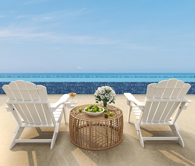 FOOWIN Adirondack Chair, Folding HDPE Patio Chair with Cup Holder, 400LBS Heavy Duty Plastic Outdoor Chair for Fire Pit, Porch, Balcony, Deck, Weather Resistant,White