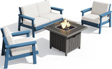 SERWALL Patio Furniture Set with 33” Fire Pit Table, HDPE Outdoor Sectional Sofa Set with Thickened Cushions - Photo 1