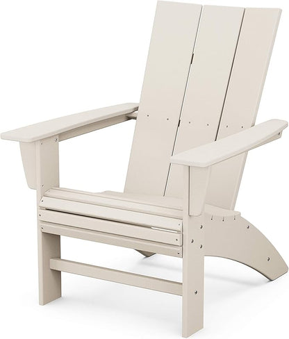 POLYWOOD Modern Curveback Adirondack Chair, Sand - Heavy Duty HDPE Outdoor Furniture - Bonfire Fire Pit Seating - Classic Wooden Style Patio, Lawn, Deck, Dock & Lake Chairs