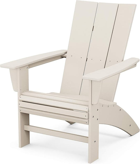 POLYWOOD Modern Curveback Adirondack Chair, Sand - Heavy Duty HDPE Outdoor Furniture - Bonfire Fire Pit Seating - Classic Wooden Style Patio, Lawn, Deck, Dock & Lake Chairs