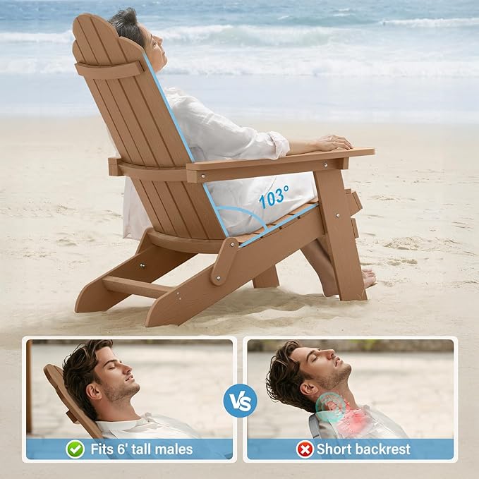 MXIMU Folding Adirondack Chair for Outdoor: Easy Assembly Adirondack Chairs Set of 8 - Composite Plastic Fire Pit Chairs - All Weather Plastic Chair for Outside Patio Lawn Garden Backyard Use
