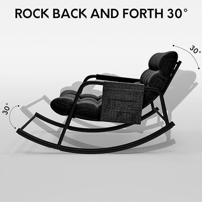 Indoor Outdoor Patio Rocking Chairs Set of 2, Papasan Rocking Chairs, Double Papasan Chair with Cushion, Oversized Modern Rocker Chairs for Living Room, Bedroom, Porch, Garden Black