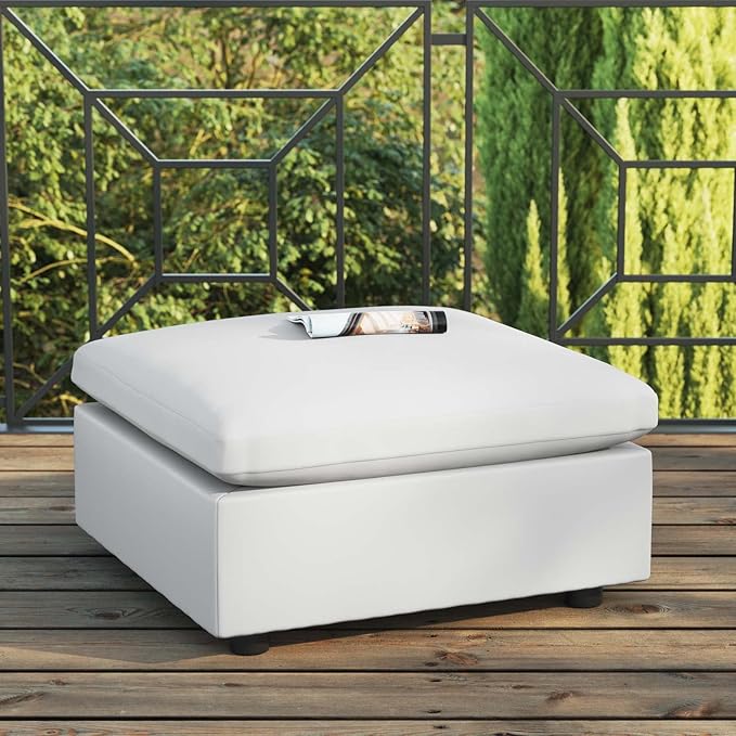 Modway Commix Outdoor Patio Overstuffed Sectional Sofa Ottoman in White - Photo 2