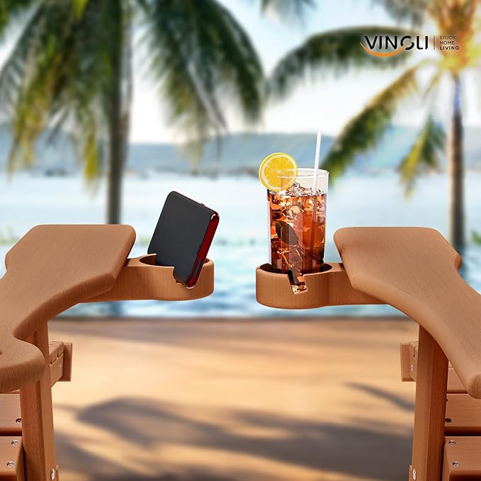 VINGLI Back-Adjustable Plastic Folding Adirondack Chairs with Retractable Footrest & 2-in-1 Cup Holders - Photo 2