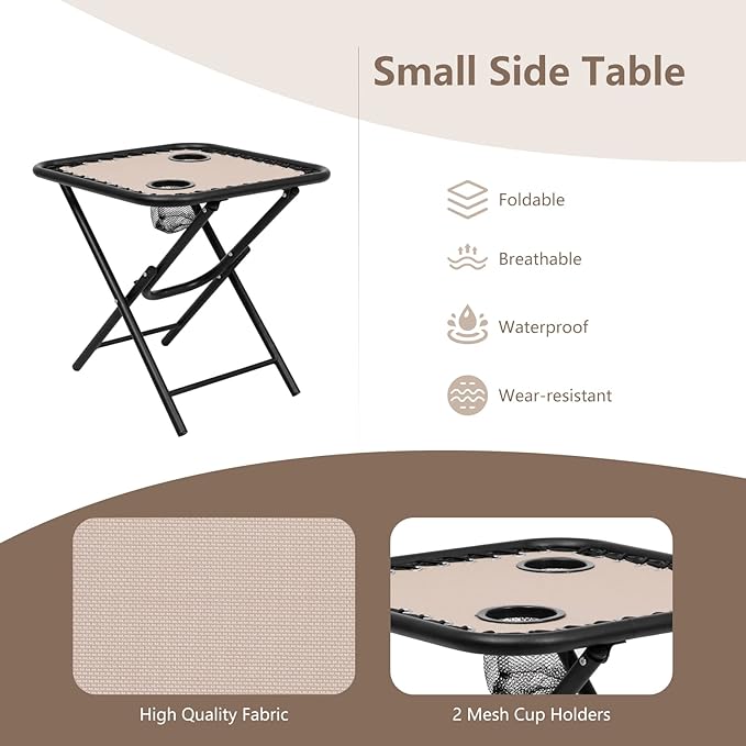 HAPPYGRILL Zero Gravity Lounge Chairs Set with Coffee Table, Folding Reclining Chairs with Side Table and Pillow, 3 Pieces Adjustable Patio Lawn Recliner Set for Outdoor Garden Camp Travel