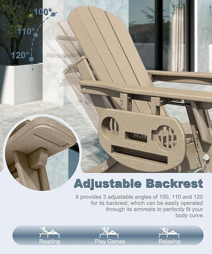 Adjustable Adirondack Chair with Retractable Ottoman Set of 8, HDPE Folding Adirondack Chair with Cup Holder, All Weather Fire Pit Chair for Outdoor.