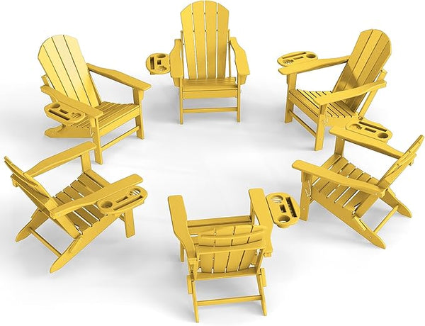 Adirondack Chair Set of 6, HDPE Folding Adirondack Chair with Multifunctional Cup Holder - Photo 1