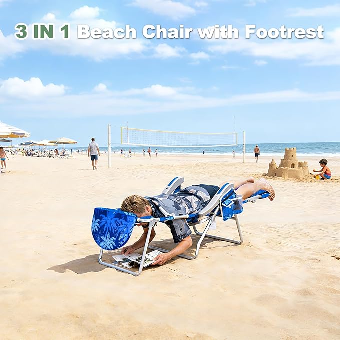Romswi 3 in 1 Beach Chair with Face Hole, Reclining Sun Tanning Lounge Chair with Foot Rest - Photo 4