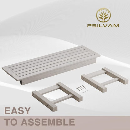 Psilvam 2-Person Outdoor Poly Lumber Patio Backless Bench, Fade-Resistant & Odor-Free Poly Lumber Patio Furniture, Weatherproof, Suitable for Garden, Porch and Park, 700 Lbs Support (2pcs, Grey)