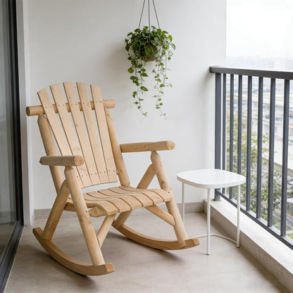 Adirondack Rocking Chair, Solid Fir Wood Patio Rocker with Ergonomic Comfort for Porch, Patio, Garden, Backyard(Natural)