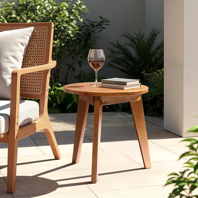 Outvita Outdoor Side Table, Acacia Wooden End Table Small Coffee Table for Patio Balcony Garden Living Room Bedroom - Photo 5