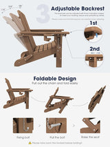 KINGYES Folding Adjustable Adirondack Chair with Ottoman & 2 Cup Holders Set of 4 - Photo 4