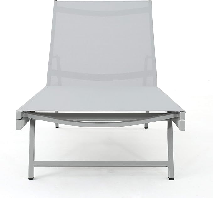 GDFStudio Allen Outdoor Gry Mesh Chaise Lounge with Aluminum Frame (Set of 2)
