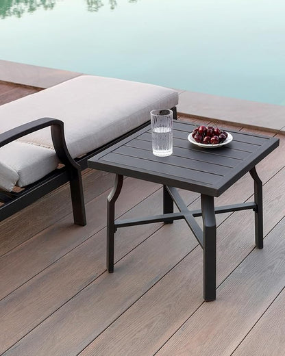 Patio Side Table, Aluminum Outdoor Pool Side Table with Adjustable Feet, Rust-Proof Square Patio End Table, Durable Outdoor End Tables Furniture for Poolside, Beach, Deck, Gunmetal