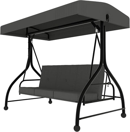 MUPATER 2-in-1 Patio Porch Swing Chair, 3-Seat Outdoor Canopy Swing Glider with Stand and Cushion for Outside, Backyard, Grey