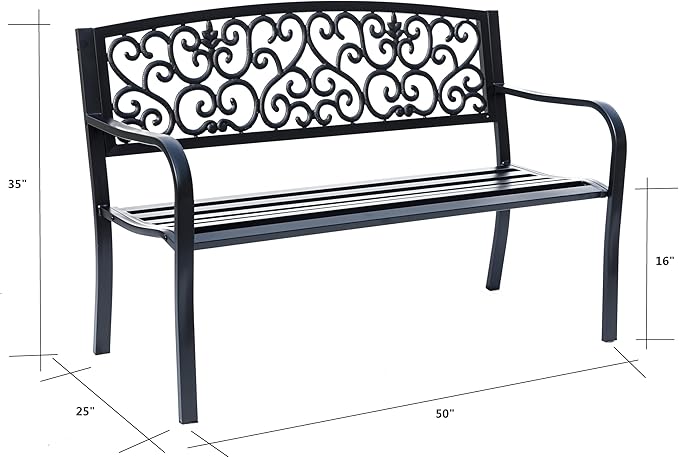 Hi-Line Gift Ltd. Iron Symphony- Steel and Cast Iron Garden Bench in Timeless Black