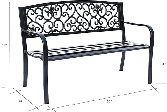 Hi-Line Gift Ltd. Iron Symphony- Steel and Cast Iron Garden Bench in Timeless Black