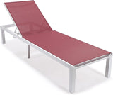 LeisureMod Marlin Aluminum Outdoor Chaise Lounge Chair (Set of 2) - Mesh Sling Fabric Seat White Aluminum Frame Beach - Photo 4