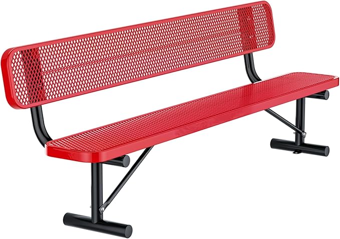 Ceridwen Outdoor Benches Heavy Duty Steel Frame Park Bench with Backrest Bench,Park Bench Steel Mesh Outdoor Bench for Garden,Weatherproof Outdoor Bench for Garden (Red, 8FT)